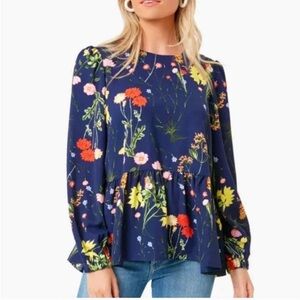 Tuckernuck Pomander Place Red and Yellow Floral Peplum Blouse